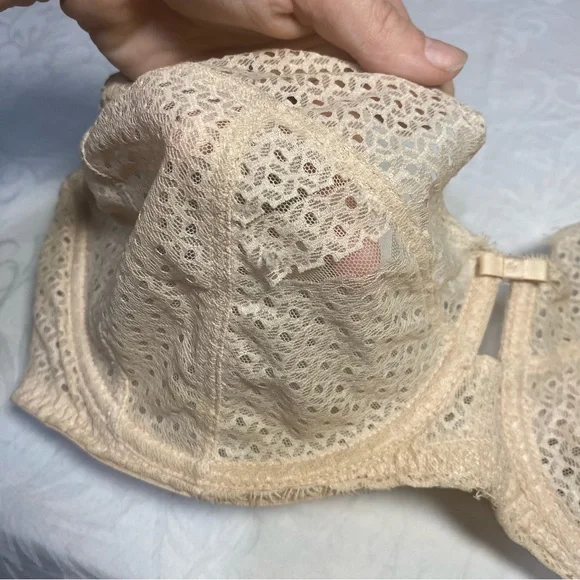 34DDD Paramour Bra with Flaw 34F Eyelash Lace Demi Underwire Cream Nude - Picture 10 of 11
